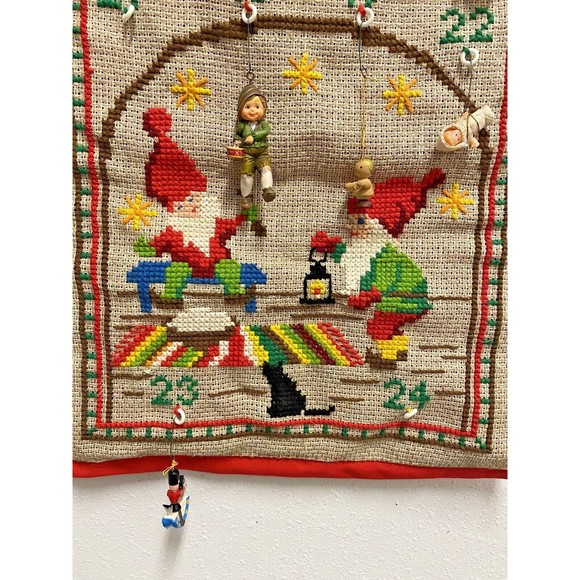 Embroidered Cross Stitch Christmas Advent Calendar 10 Ornaments Used - Picture 10 of 10